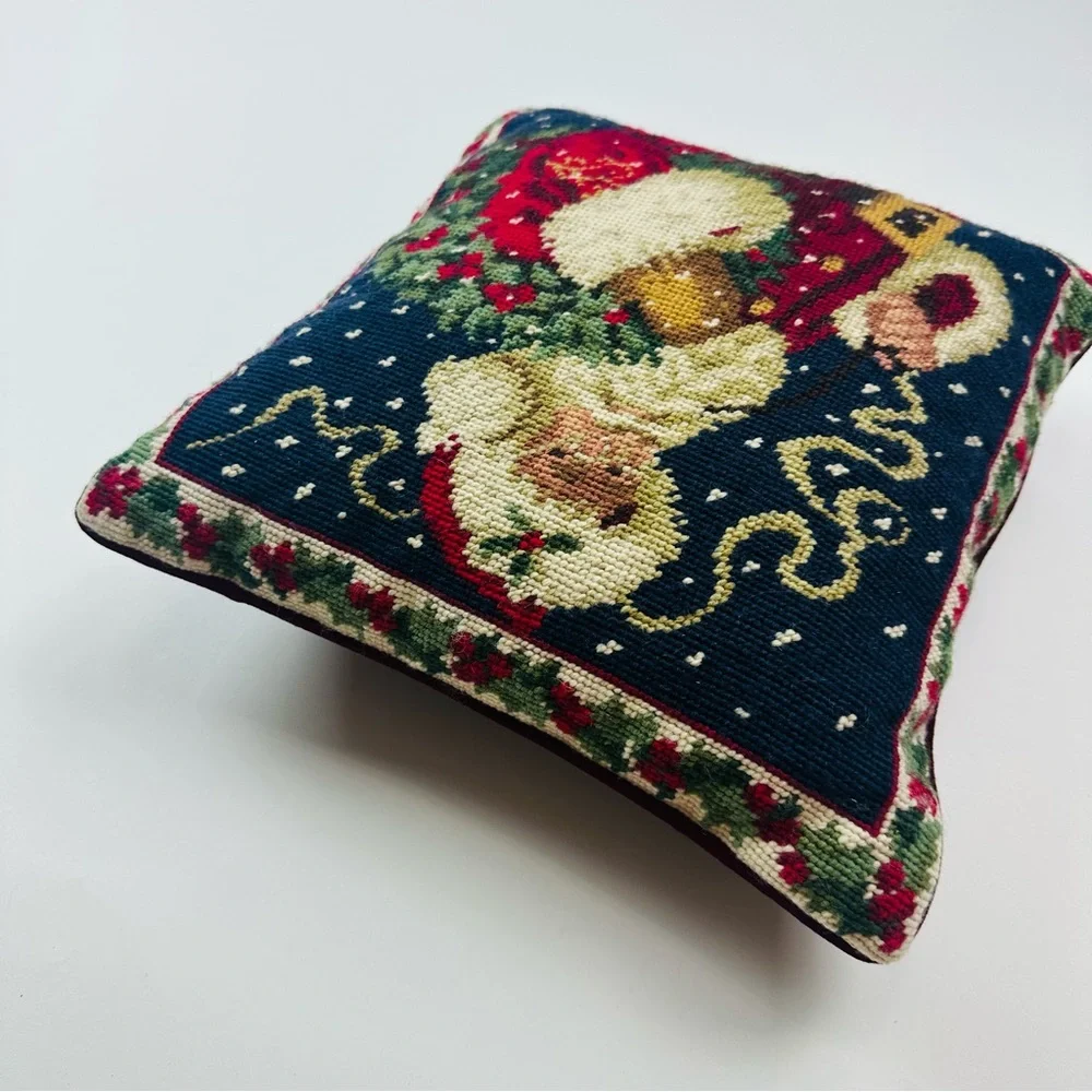 Christmas Santa Claus Needlepoint Accent Pillow 12 x 12 inches